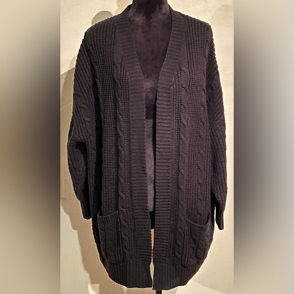 Cozy Black Cable Knit Cardigan
